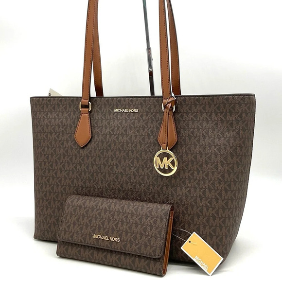 Michael Kors Large EW Crossbody Bag & Large Trifold Wallet Brown/Gold - Picture 1 of 14
